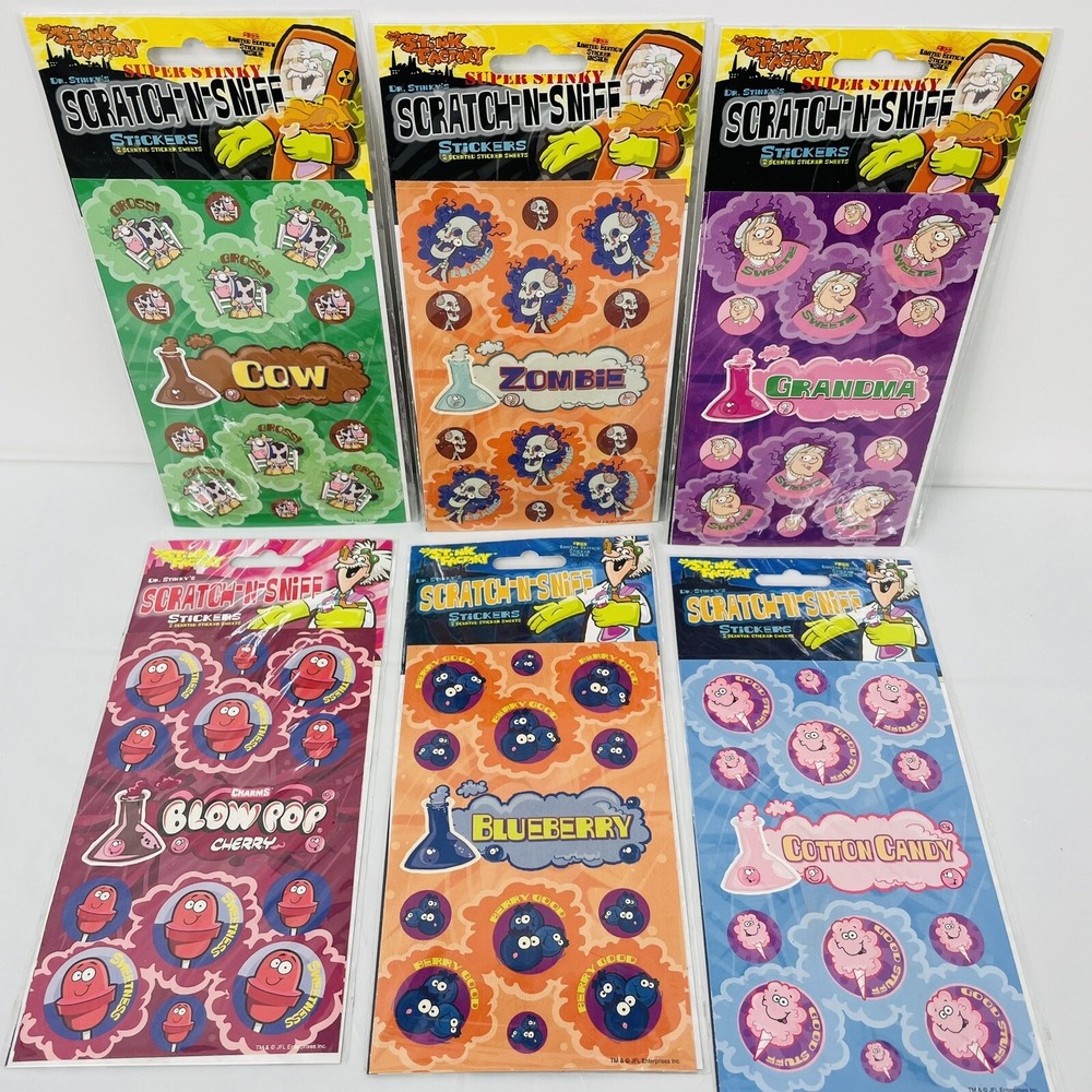 Dr. Stinky's Super Stinky Scratch N Sniff Stickers 6 Pack Lot Cow Zombie Grandma